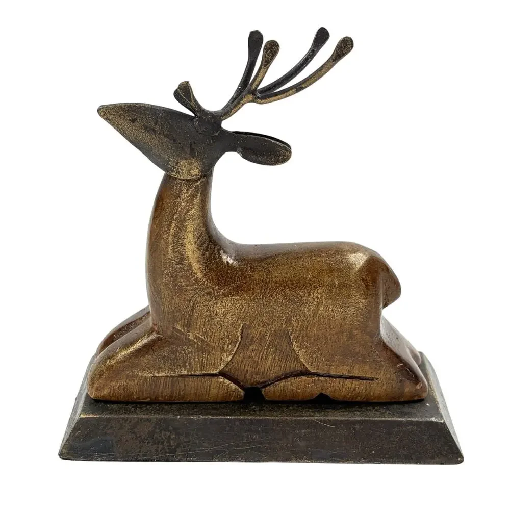 Pier 1 Imports Reindeer Christmas Stocking Hanger Holder Wood Metal Holiday Deer
